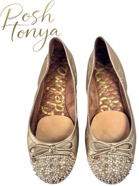 Sam Edelman Beatrix Studded Ballet Flats Gold Size 6.5 Coquette Preppy Edgy